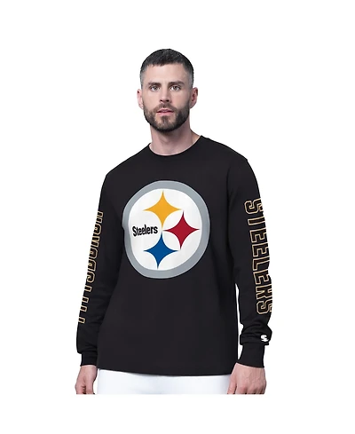 Starter Men's Black Pittsburgh Steelers Clutch Hit Ii Long-Sleeve T-Shirt
