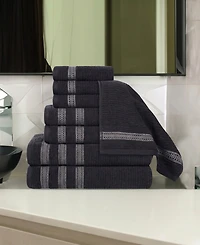 Superior Brea Zero Twist Cotton Ribbed Geometric Border Plush Soft Absorbent -Piece Towel Set