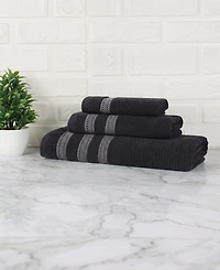 Superior Brea Zero Twist Cotton Ribbed Geometric Border Plush Soft Absorbent -Piece Towel Set