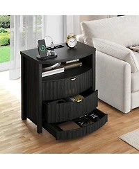 Vlsrka Modern Nightstand With Human Sensor Light, Charging Station, Lockable Drawer