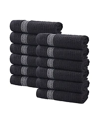 Superior Brea Zero Twist Cotton Ribbed Geometric Border Plush Soft Absorbent 12-Piece Washcloth Set