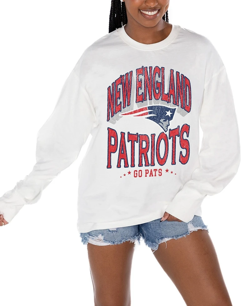 Gameday Couture Women's White New England Patriots Time Out OversizedLong sleeves T-Shirt