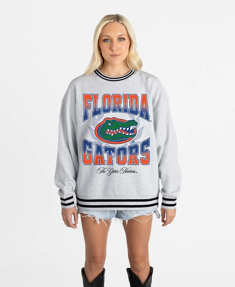 Gameday Couture Women's Ash Florida Gators Oversized Fade Route Ringer Stripe Sweatshirt