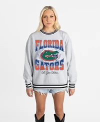 Gameday Couture Women's Ash Florida Gators Oversized Fade Route Ringer Stripe Sweatshirt