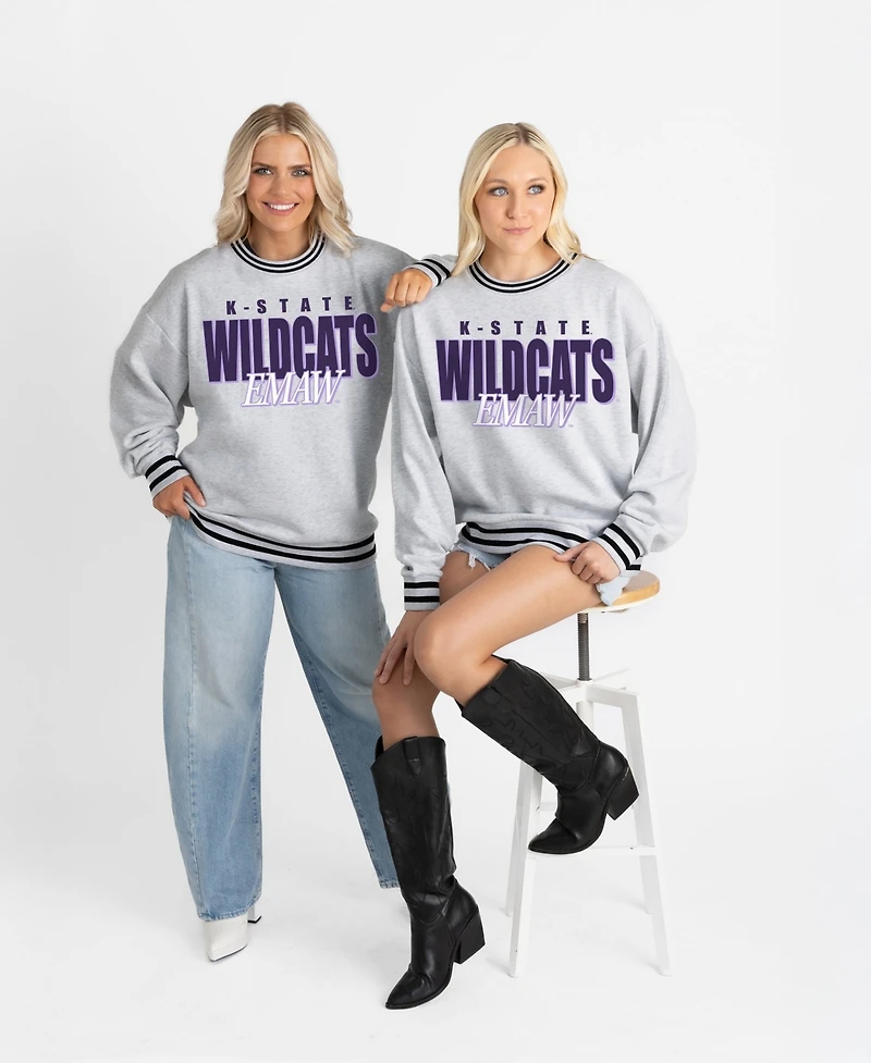 Gameday Couture Women's Gray Kansas State Wildcats Oversized Showdown Ringer Stripe Sweatshirt