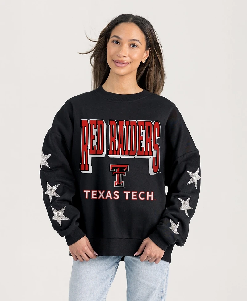 Gameday Couture Women's Black Texas Tech Red Raiders Pure Victory Relaxed Rhinestone Pullover Sweatshirt