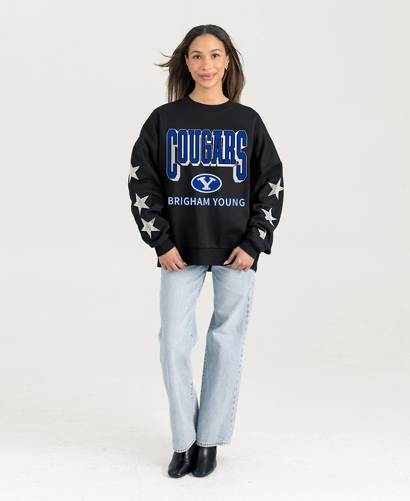 Gameday Couture Women's Black Byu Cougars Pure Victory Relaxed Rhinestone Pullover Sweatshirt
