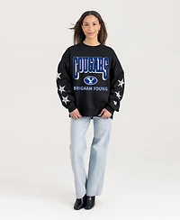 Gameday Couture Women's Black Byu Cougars Pure Victory Relaxed Rhinestone Pullover Sweatshirt