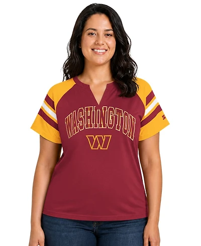 Starter Women's Burgundy Washington Commanders Plus Game On Notch Neck Raglan T-Shirt