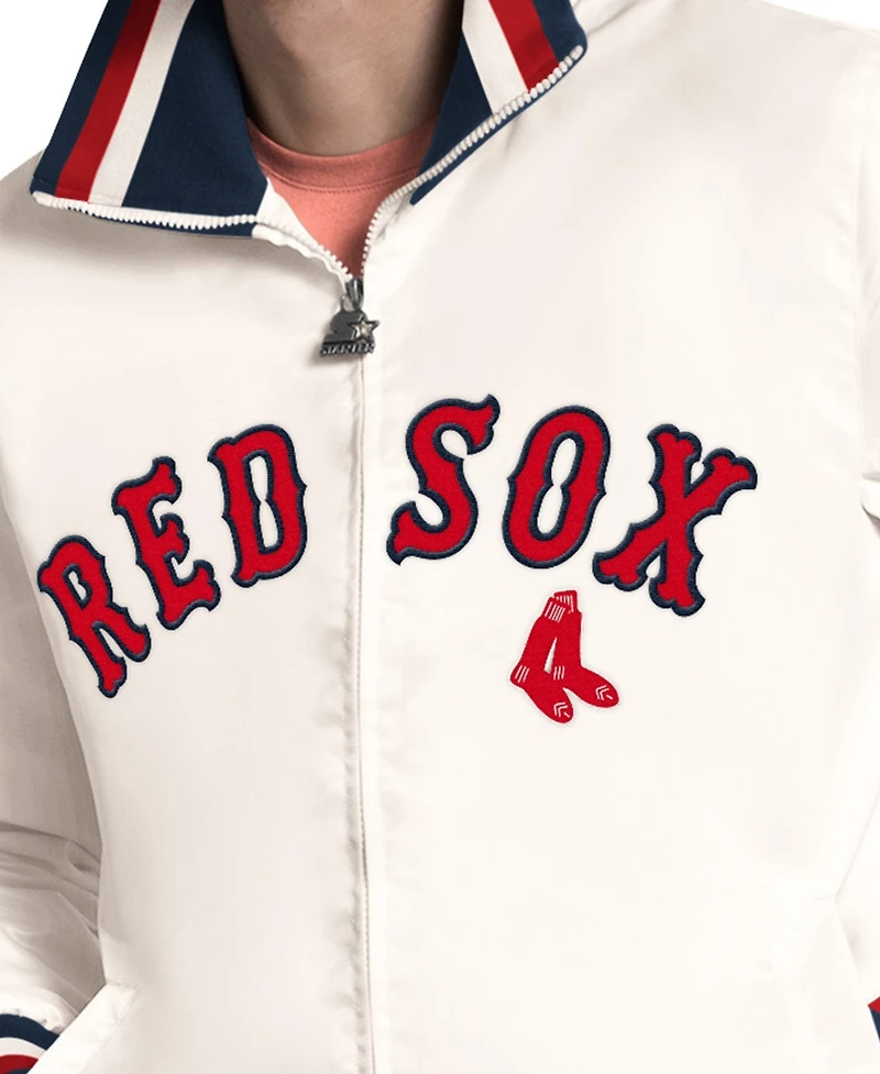 Starter Men's White Boston Red Sox The Captain Cooperstown Logo Full-Zip Varsity Jacket