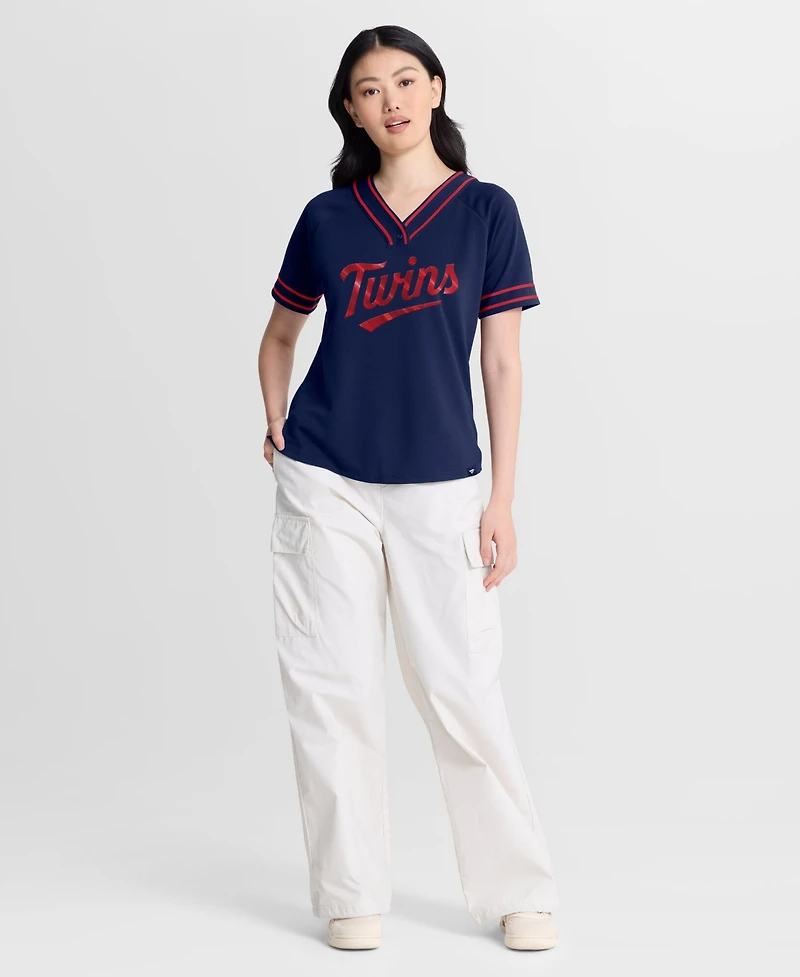 Fanatics Women's Navy Minnesota Twins Diva Race Ahead Raglan V-Neck T-Shirt