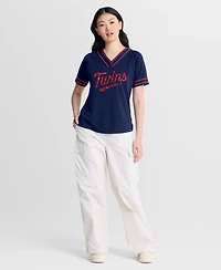 Fanatics Women's Navy Minnesota Twins Diva Race Ahead Raglan V-Neck T-Shirt