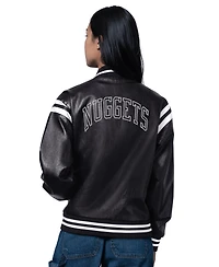 Starter Women's Black Denver Nuggets High Heat Leather Varsity Full-Snap Jacket