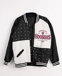 Gameday Couture Women's Black Indiana Hoosiers Oversized Inner Drive Varsity Rhinestone Full-Snap Bomber Jacket