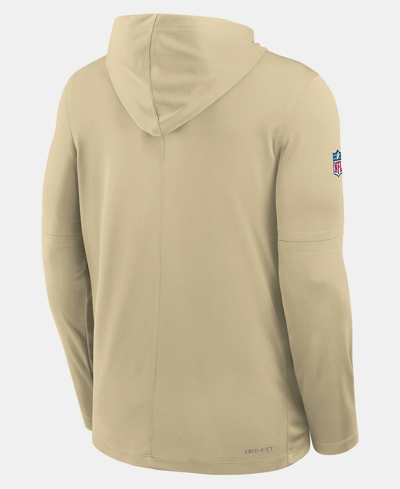 Nike Men's Gold New Orleans Saints Sideline Alternate LightweightLong sleeves Hooded Dri-fit T-Shirt