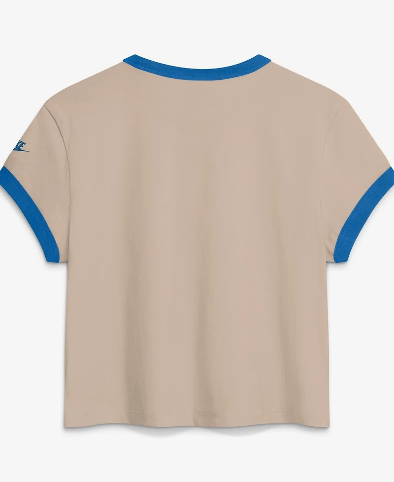 Nike Women's Cream Detroit Lions Rewind Ringer Mod Cropped T-Shirt