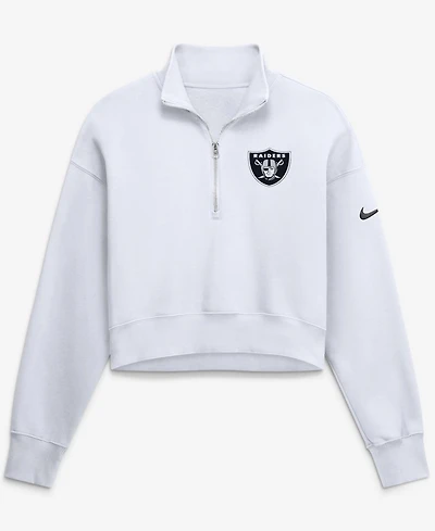 Nike Women's White Las Vegas Raiders Oversized Phoenix Fleece Cropped Quarter-Zip Sweatshirt