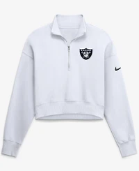 Nike Women's White Las Vegas Raiders Oversized Phoenix Fleece Cropped Quarter-Zip Sweatshirt