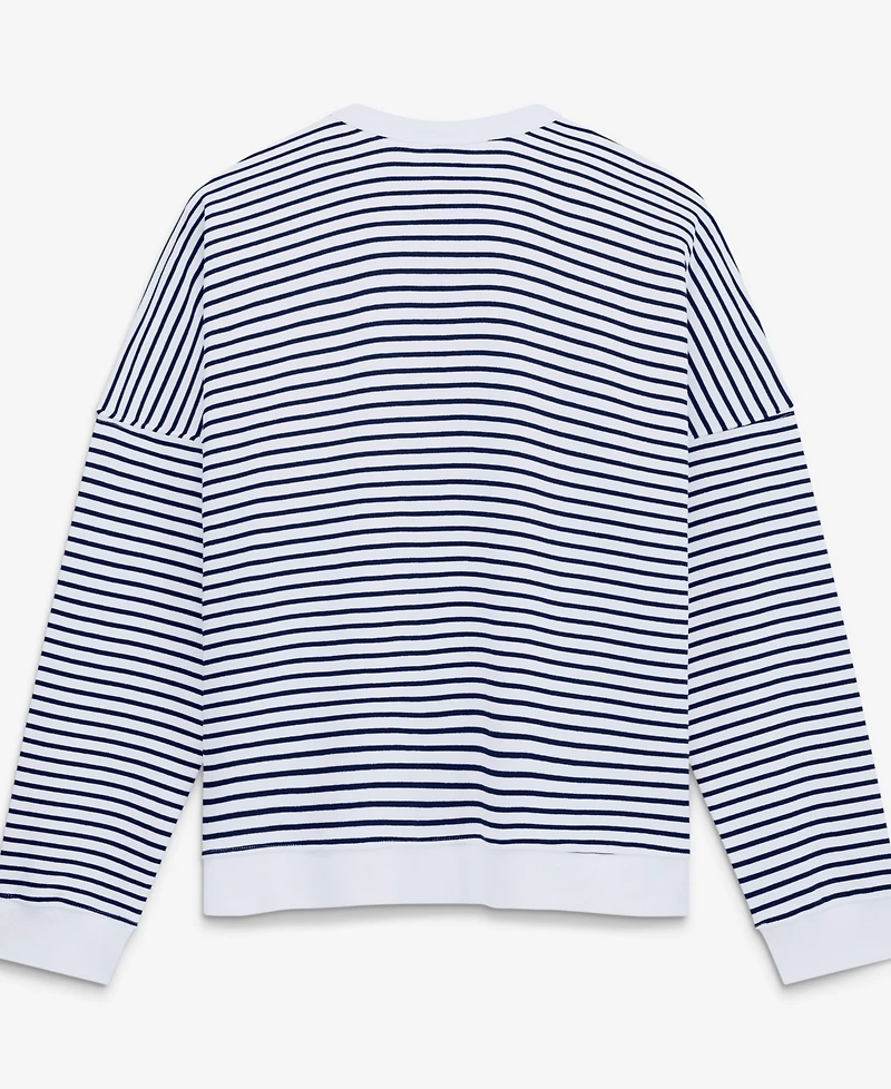 Fanatics Women's White/Navy Dallas Cowboys Striped Oversized French Terry Sweatshirt