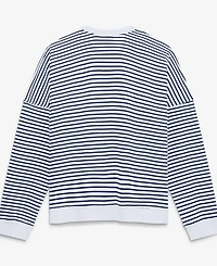 Fanatics Women's White/Navy Dallas Cowboys Striped Oversized French Terry Sweatshirt