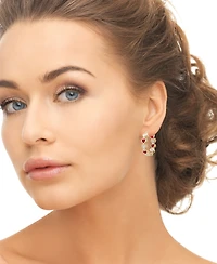 Macy's Simulated Ruby and Cubic Zirconia Bezel Heart Hoop Earrings