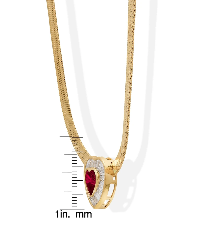 Macy's Simulated Ruby and Cubic Zirconia Baguette Heart on Herringbone 18'' Necklace