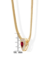 Macy's Simulated Ruby and Cubic Zirconia Baguette Heart on Herringbone 18'' Necklace