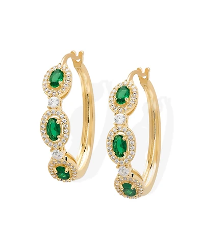 Macy's Simulated Emerald and Cubic Zirconia Oval Hoop Earrings