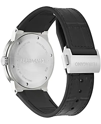 Ferragamo Men's Silver Stainless Steel Leather Strap Gmt Watch 41mm