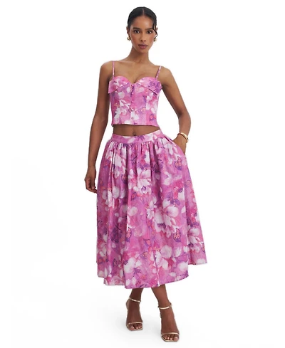 Miss Circle Women's Xalina Blooming Linen Low-Rise Midi Skirt