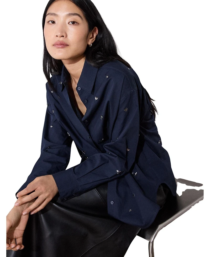 Whistles Women's Embellished Poplin Shirt