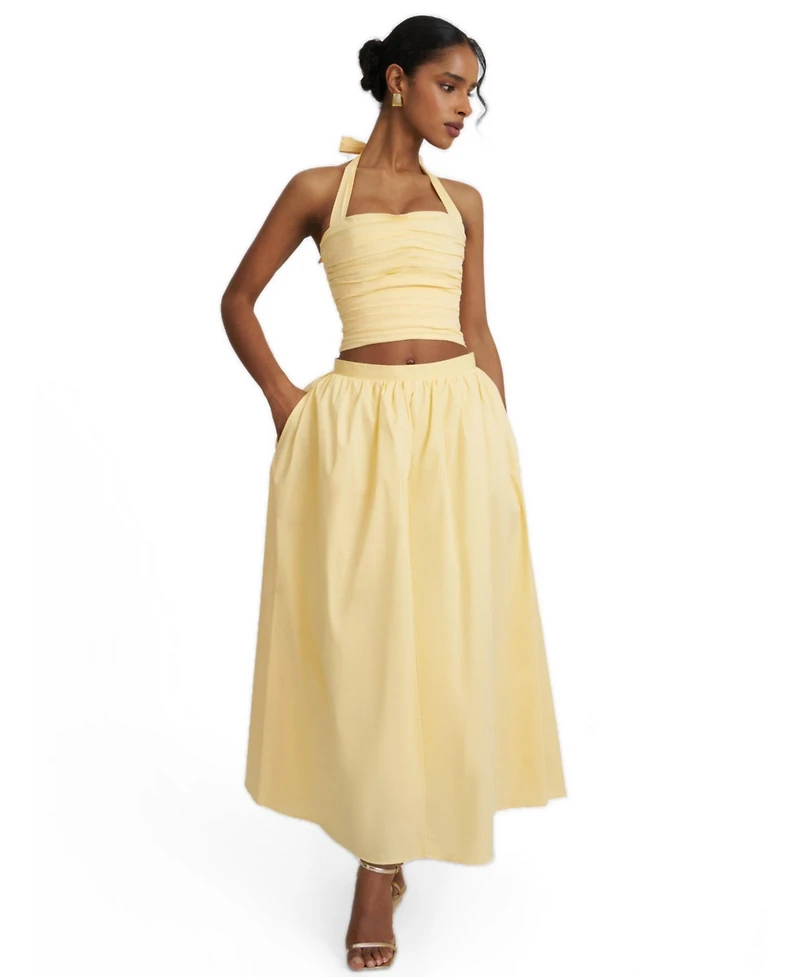 Miss Circle Women's Wina Cotton Poplin Low-Waisted Maxi Skirt