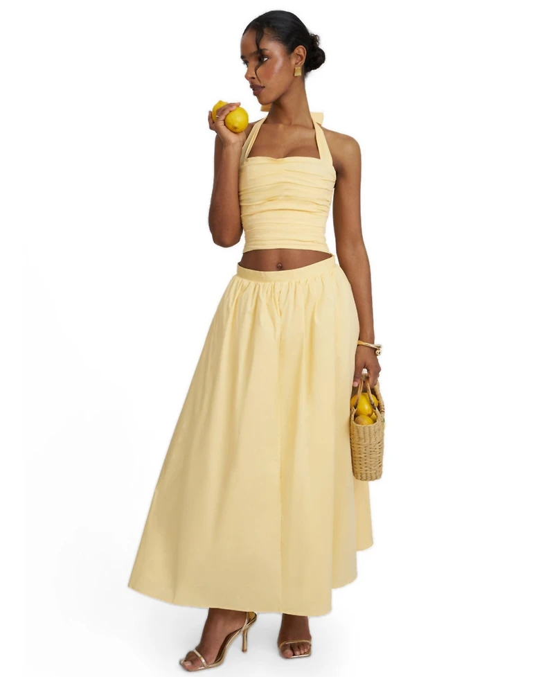 Miss Circle Women's Wina Cotton Poplin Low-Waisted Maxi Skirt
