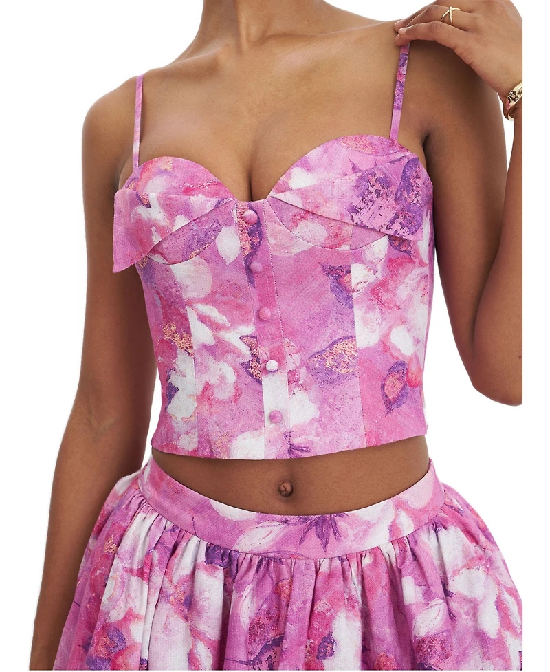 Miss Circle Women's Xamira Blooming Linen Sweetheart Foldover Top