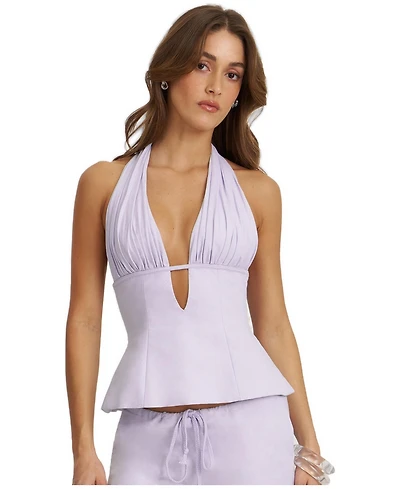 Miss Circle Women's Quinzella Linen Plunging Halter Neck Top