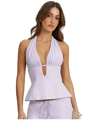 Miss Circle Women's Quinzella Linen Plunging Halter Neck Top