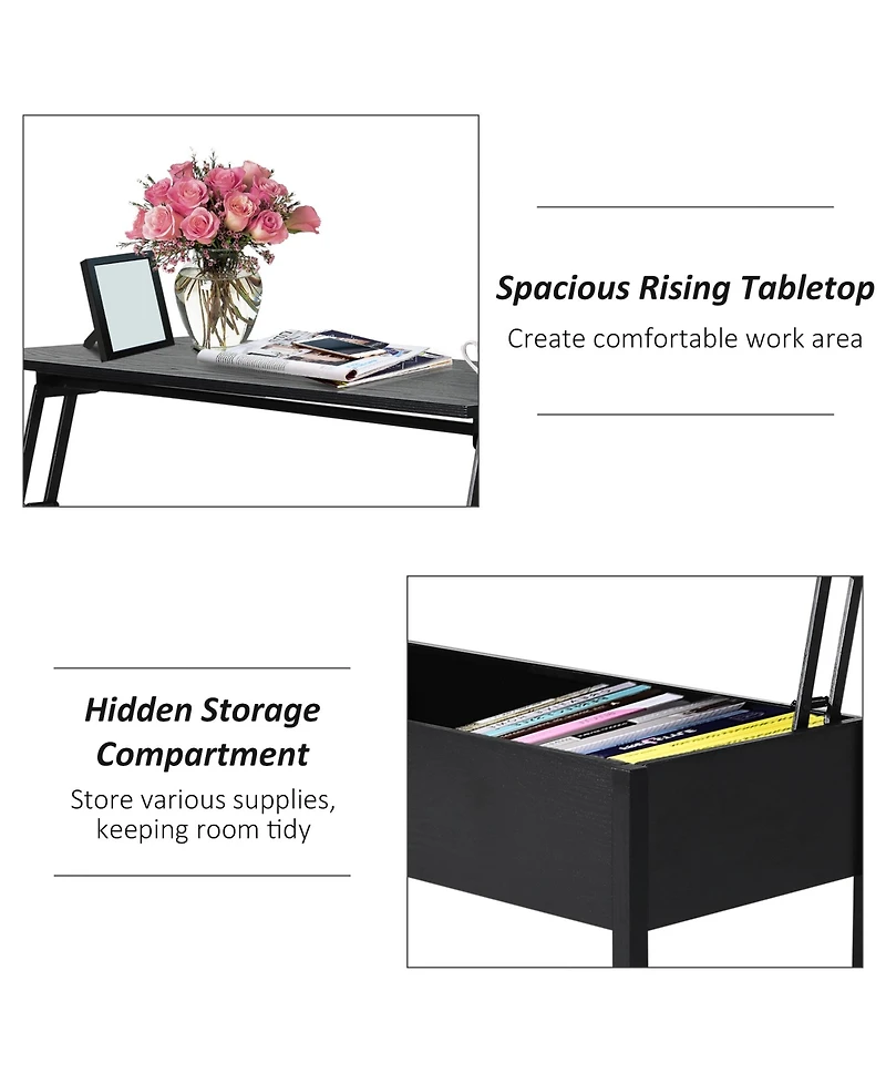 Homcom Wood Living Room End Table Furniture With Lift Top Storage Space, Black