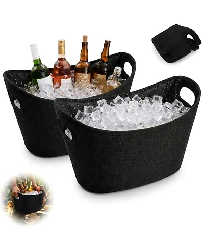 Piscifun 2 Pack 6.5L Soft Cooler Ice Bucket Portable Foldable Insulated Oxford Cloth Leakproof Liner for Camping Picnic Parties