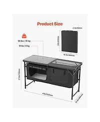 Sugift Folding Aluminum Camping Kitchen Table with 3 Adjustable Heights Windscreen and Storage