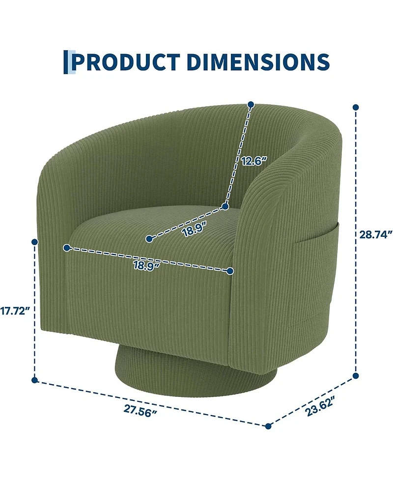 gaomon Modern 360 Degree Swivel Accent Corduroy Barrel Chair for Living Room Bedroom Small Space, Green