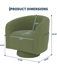 gaomon Modern 360 Degree Swivel Accent Corduroy Barrel Chair for Living Room Bedroom Small Space, Green