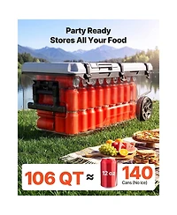 Sugift 106 Qt Rolling Hard Cooler with Wheels 48 Hour Ice Retention and Leak-Resistant Seal