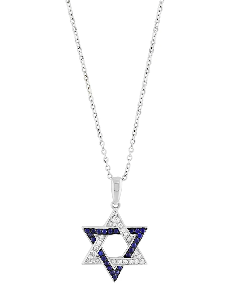 Effy Sapphire (1/6 ct. t.w.) & Diamond (1/8 Star Of David Pendant Necklace 14k Gold, 18" + 1" extender