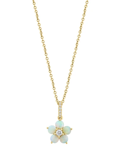 Effy Collection Opal (5/8 ct. t.w.) & Diamond (1/10 ct. t.w.) Pendant Necklace in 14k Yellow Gold