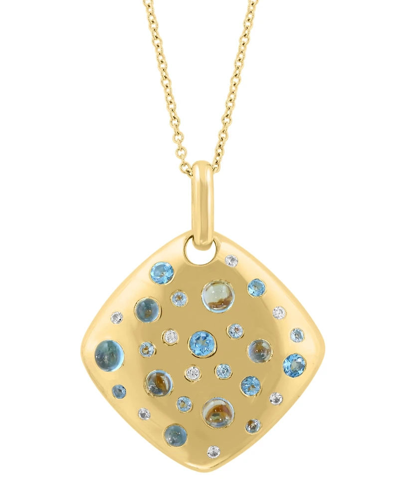 Effy Collection Zircon (1/5 ct. t.w.) & Swiss Blue Topaz (1-5/8 ct. t.w.) Pendant Necklace in 14k Yellow Gold Over Sterling Silver