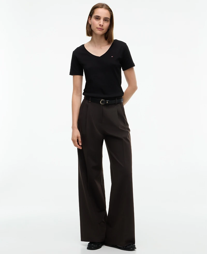 Tommy Hilfiger Women's Rib Slim V-Neck Short-Sleeve T-Shirt