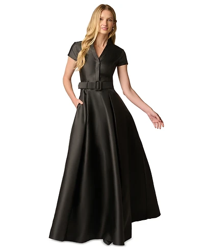 Adrianna Papell Women's V-Neck Short-Sleeve A-Line Gown