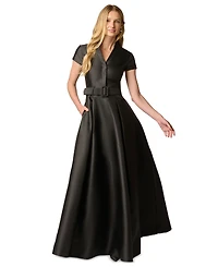 Adrianna Papell Women's V-Neck Short-Sleeve A-Line Gown