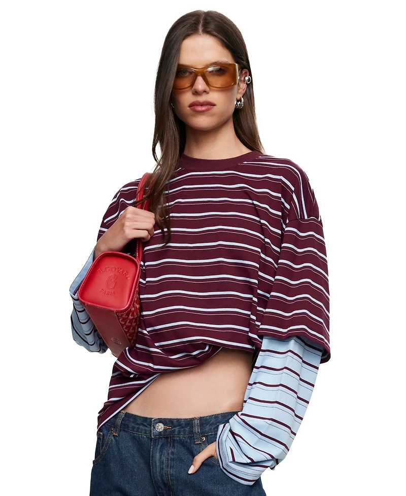Lioness Women's Bottega Oversized Long-Sleeve Striped Cotton-Blend T-Shirt