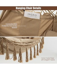 Gymax Hammock Chair w/ Soft Pillow Cushions Pocket Hanging Rope Swing Steel Bar Gray